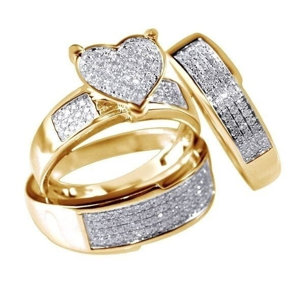 3PCS/Set Heart Natural Gemstone Silver In Gold Filled Rings