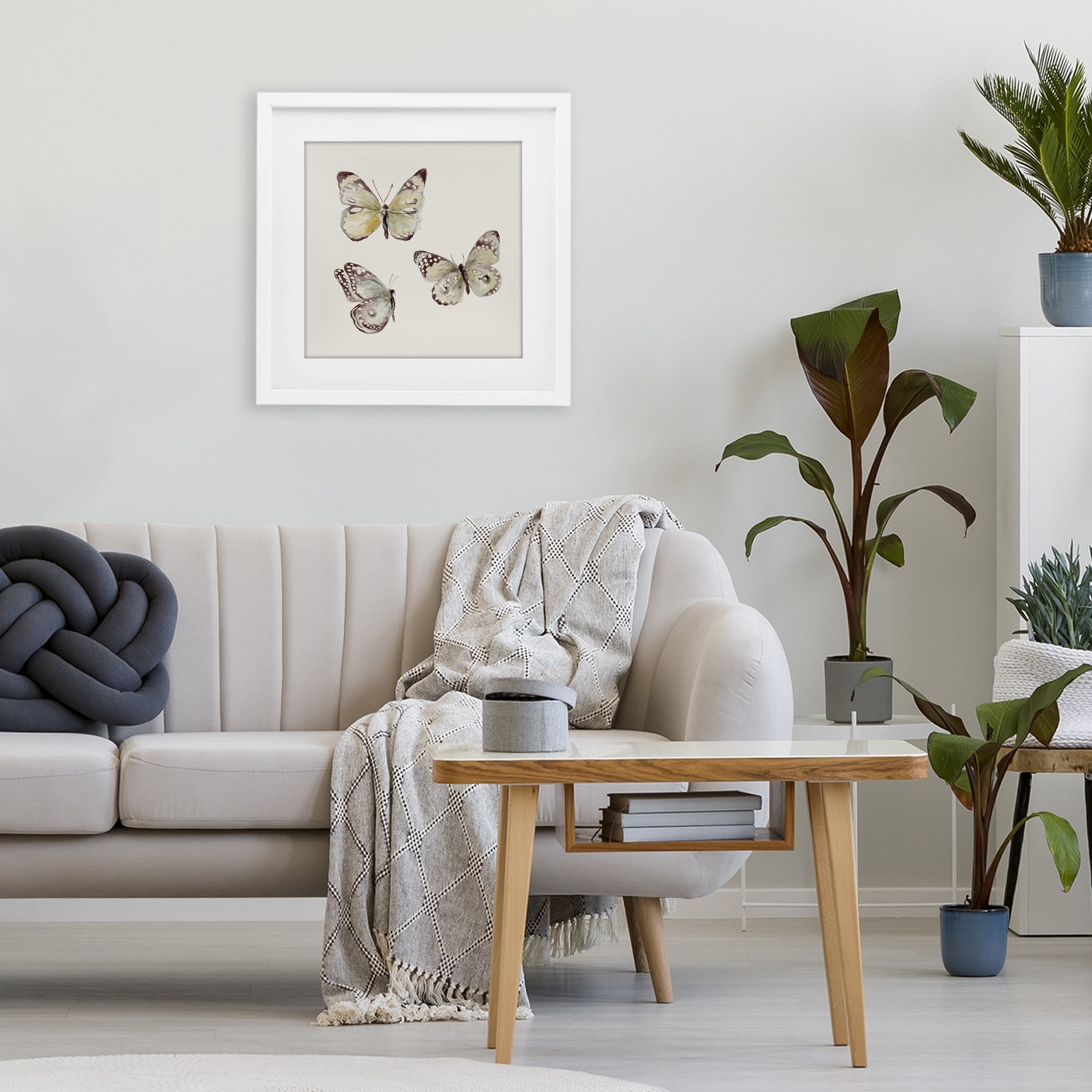 Stupell Industries Delicate Butterflies on Beige White Framed Print Under Glass, design by Patricia Pinto