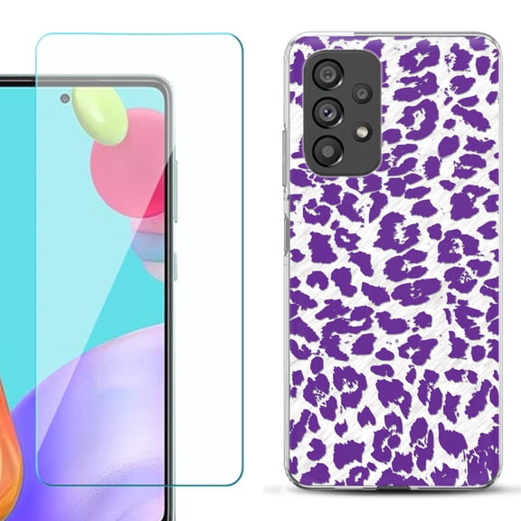 Slim-Fit Fashion Phone Case for Samsung Galaxy A53 5G, with Tempered Glass Screen Protector, by OneToughShield ® - Cheetah Purple