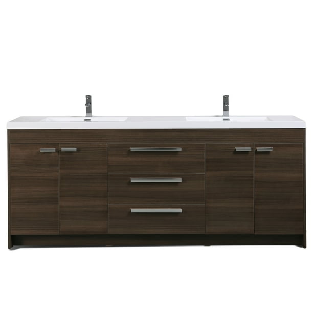 Eviva Lugano 84" Gray Oak Modern Bathroom Vanity with White Integrated