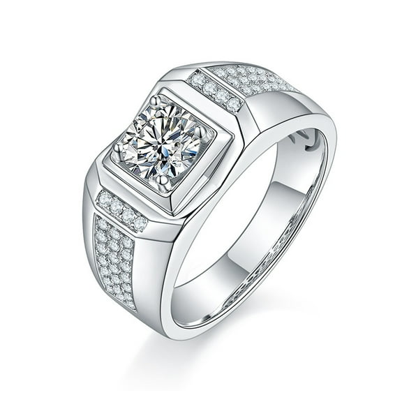 1 Carat Lab Grown Diamond Wedding Rings for Men Moissanite Ring 925 Sterling Silver Moissanite Men's Diamond Ring Moissanite Engagement Rings for Men's Promise Rings