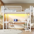 thumbnail image 2 of Leumius Queen Loft Bed Frame with L-Shaped Desk,LED Light Strip and Charge Station, Metal Loft Bed with Computer Mainframe Tray and Hanging Area, Special Round Pipe Design for Teens Adults White, 2 of 4