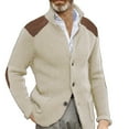 thumbnail image 2 of DondPO Cardigan Men Mens Casual Button Cuff Shoulder Patch Slim Warm Sweater Cardigan Jacket Lapel Long Sleeve Knit Jacket Men's Cardigan Sweaters Mens Sweaters Beige XL, 2 of 4