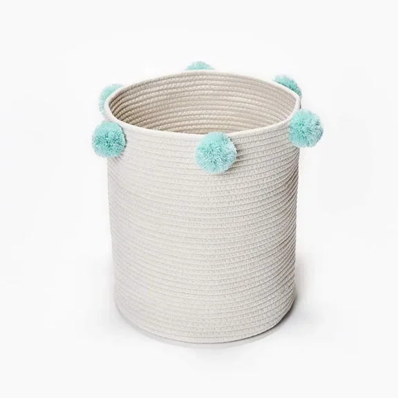 Natural Woven Storage Basket, Laundry Basket, Blanket Basket, Woven Cotton Rope Basket, Storage Basket for Kids and Pet Toys 12"x14" 1PC Pink Beige