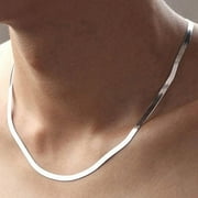 Yesbay Women Men Simple Silver Plated Flat Gift Snake Chain Herringbone Choker Necklace,Necklace