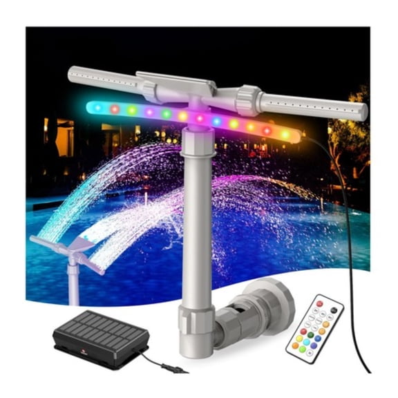 FFORCE Solar Pool Fountain with 10-Color Lights – Auto Light Sensing, Remote-Control