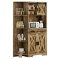 thumbnail image 3 of Dextrus 67" Farmhouse Pantry Storage Cabinet with Power Outlet ,Large Kitchen Pantry Buffet with Adjustable Shelves， Freestanding Hutch Cabinet with Doors & Microwave Shelf, Coffee Bar, Cupboard, 3 of 12