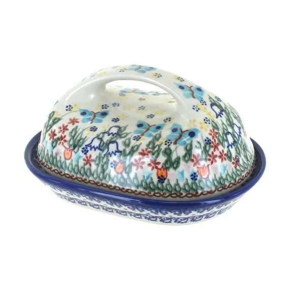 Blue Rose Polish Pottery Garden of Eden Butter Dish