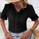 thumbnail image 5 of Camisetas de manga corta con cuello en V para mujer con ribete de encaje, color puro, camisetas de moda transpirables y suaves para el día a día, 5 of 6