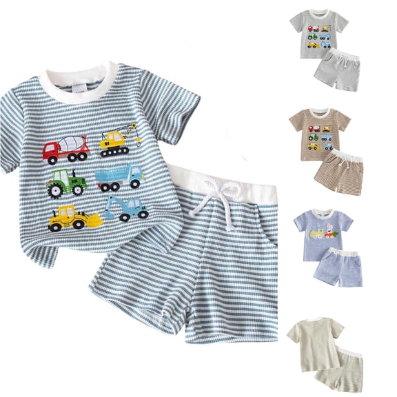 WhouRiu Boys Graphic Embroidery Outfits Baby Short Sleeve Tees And Shorts Sets Summer Casual Clothes