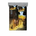 thumbnail image 2 of Ambesonne Vintage Fitted Sheet & Pillow Sham Set, Wooden Houses in Fall, Twinxl, Brown Blue, 2 of 3