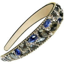 Women Sparkle Rhinestone Crystal Wide-brimmed Headband Hairband High-grade Headwear Hair Hoop (Blue)
