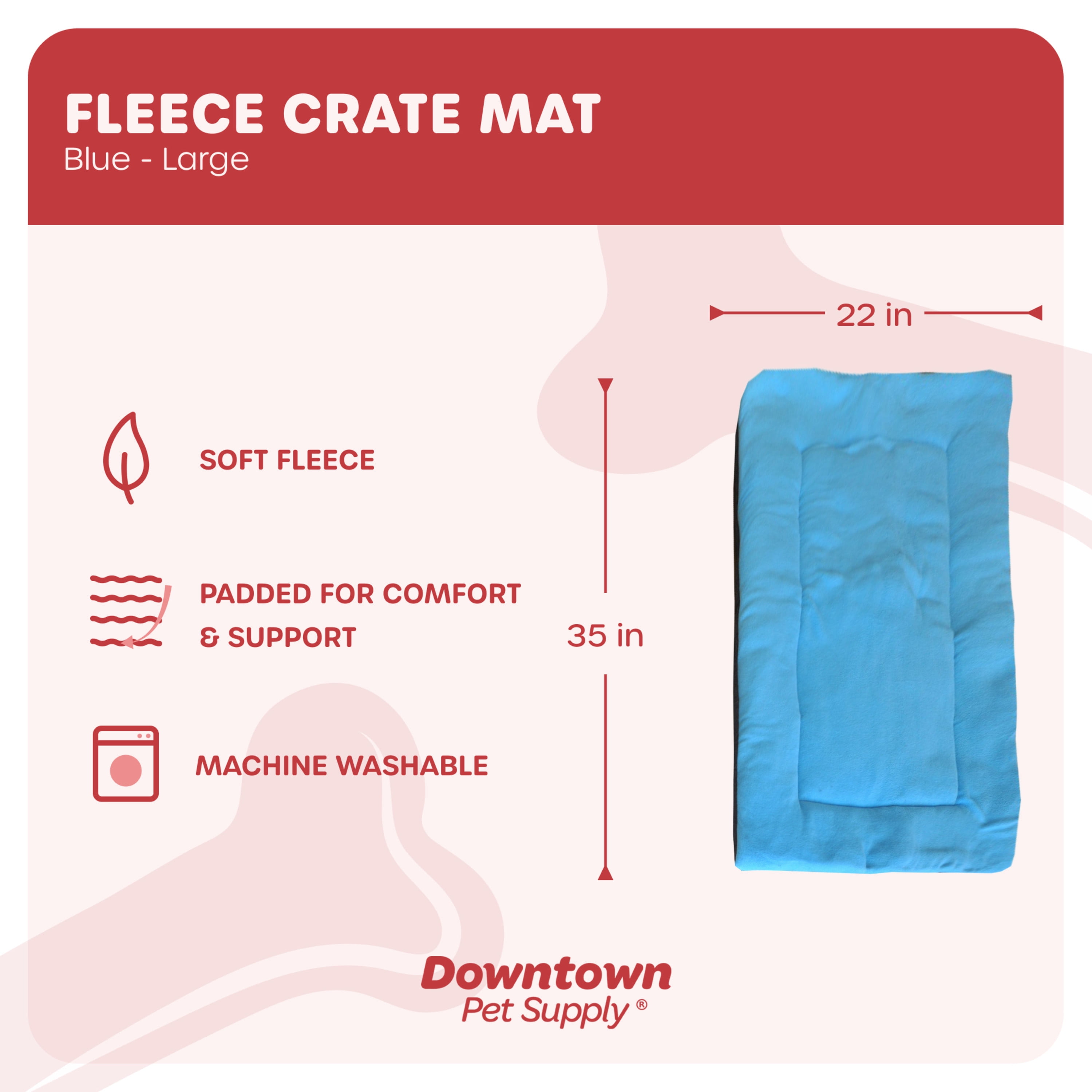 Downtown Pet Supply Soft Fleece Dog Crate Mat, Washable Dog Bed, Blue, L