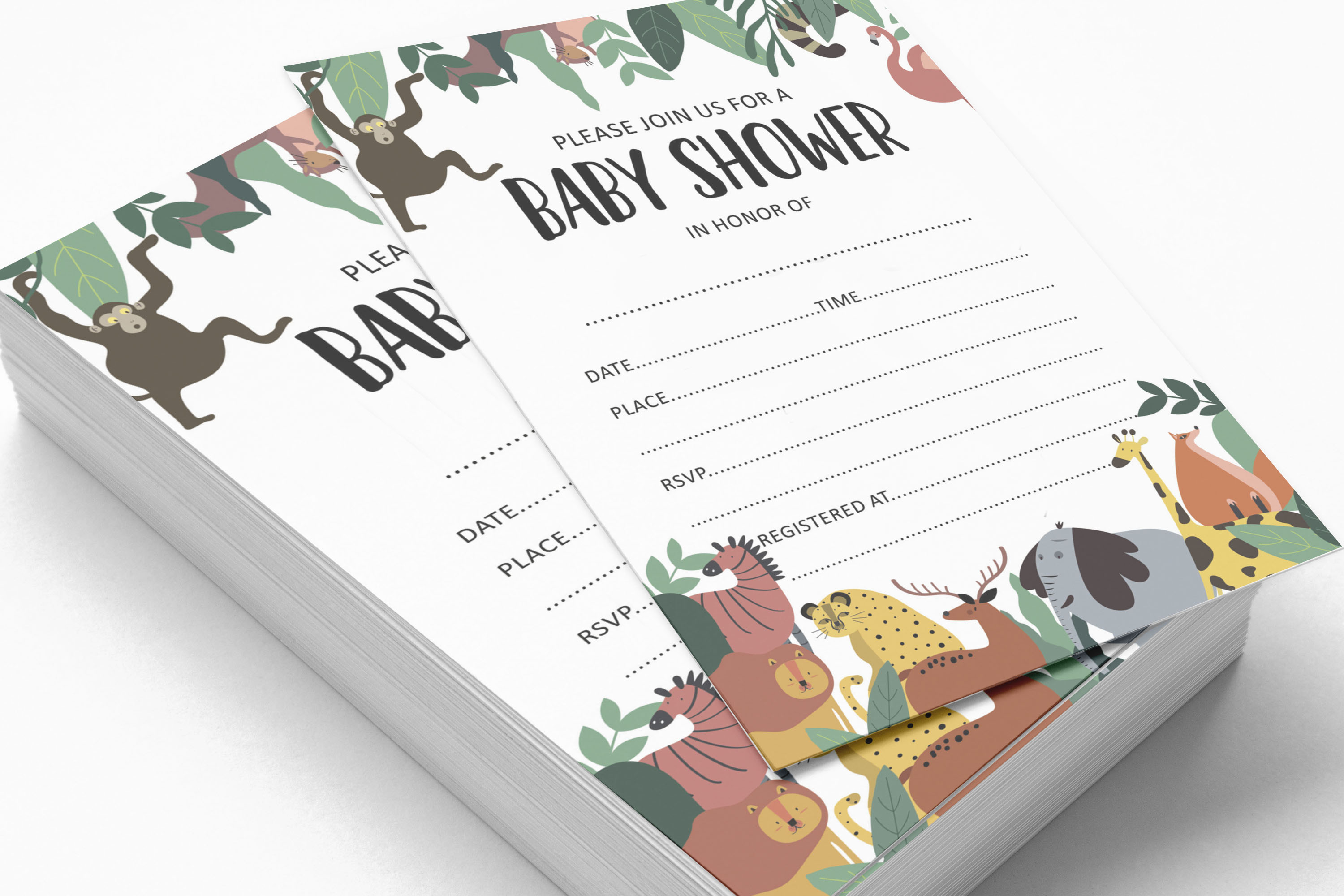Inkdotpot Set Of 30Jungle Animals Baby Shower Invitations-Diaper Raffle Tickets And Baby Shower Book Request Cards Gender Neutral Invites Its A Boy Its A Girl