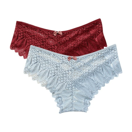 Cotton Underwear for Women High Waist 2 Pack Lace Underwear for Women Thongs Panties Ladies Lace Bikini Lightweight Breathable Lace Thong Panties Panties for Women Pack Blue XL