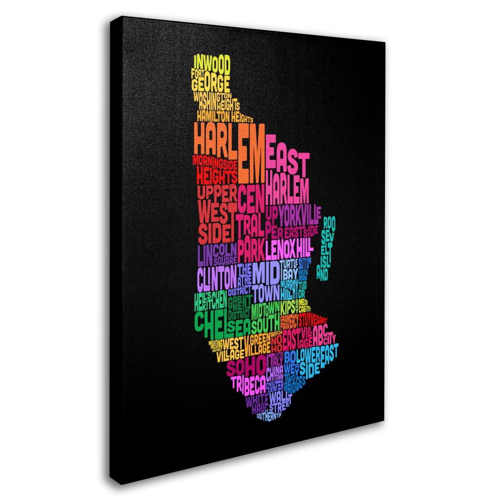 Trademark Art 'Manhattan Text Map 2' Canvas Art by Michael Tompsett