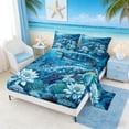 thumbnail image 2 of Manfei Watercolor Sea Turtle Queen Sheet Sets for Kids Boys and Girls, Dreamy Lotus Coral Bed Set 4 Pieces, 1 Flat Sheet, 1 Fitted Sheet and 2 Pillowcases, 2 of 6
