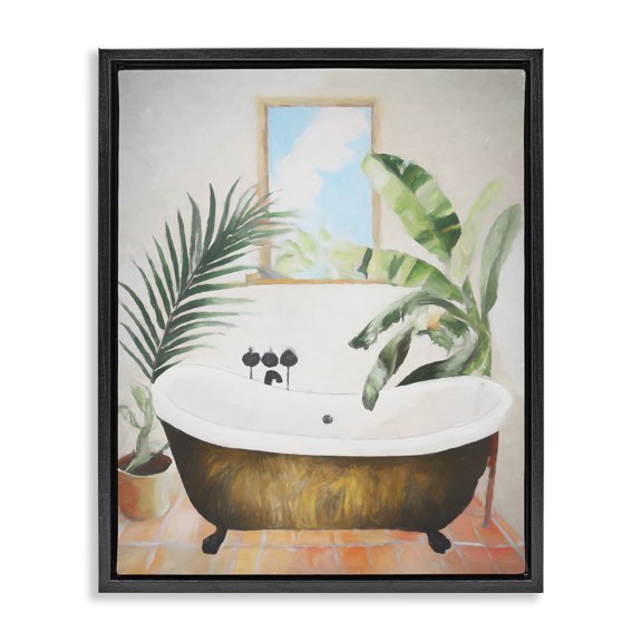 Stupell Industries Southwestern Tub with Tropical Plants Black Floating Frame Canvas Art, 17 x 21, by Ramona Murdock