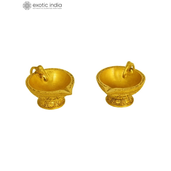 Pair Of Brass Diya With Elephant Handle - Handmade Hindu Lamps