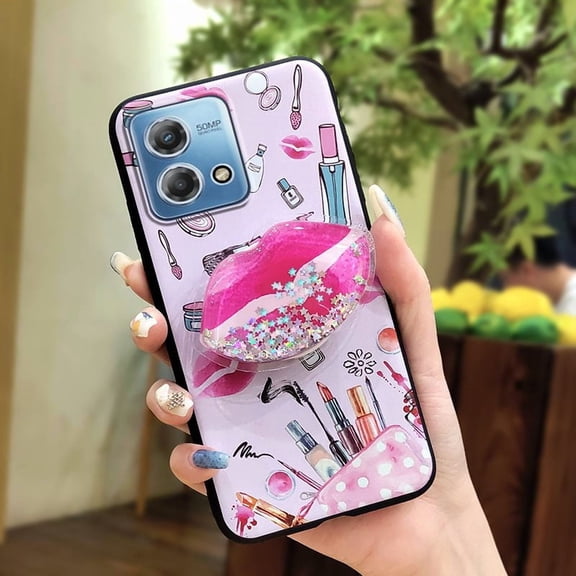 HBH-Phone Case For MOTO G Stylus 4G 2023, protective Phone Lens Protection Kickstand Simplicity Cartoon Fashion Design Waterproof Durable Glitter cute TPU Dirt-resistant Quicksand