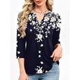 thumbnail image 5 of VDJ Fall Tops for Women 3/4 Sleeve Button V Neck Casual Shirts Floral Business Work Elegant Blouses for Ladies Fall Clothes Size XXL, 5 of 7