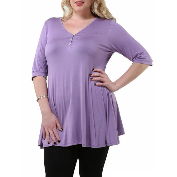 Women's Plus Size Henley Tunic Top