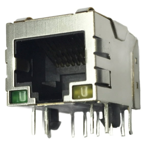 Pack of 2 5-1605450-8 Magnetic Modular Jack, Mag45 1x1 RJ45 Right Angle With LED 100BASE-T , RoHS