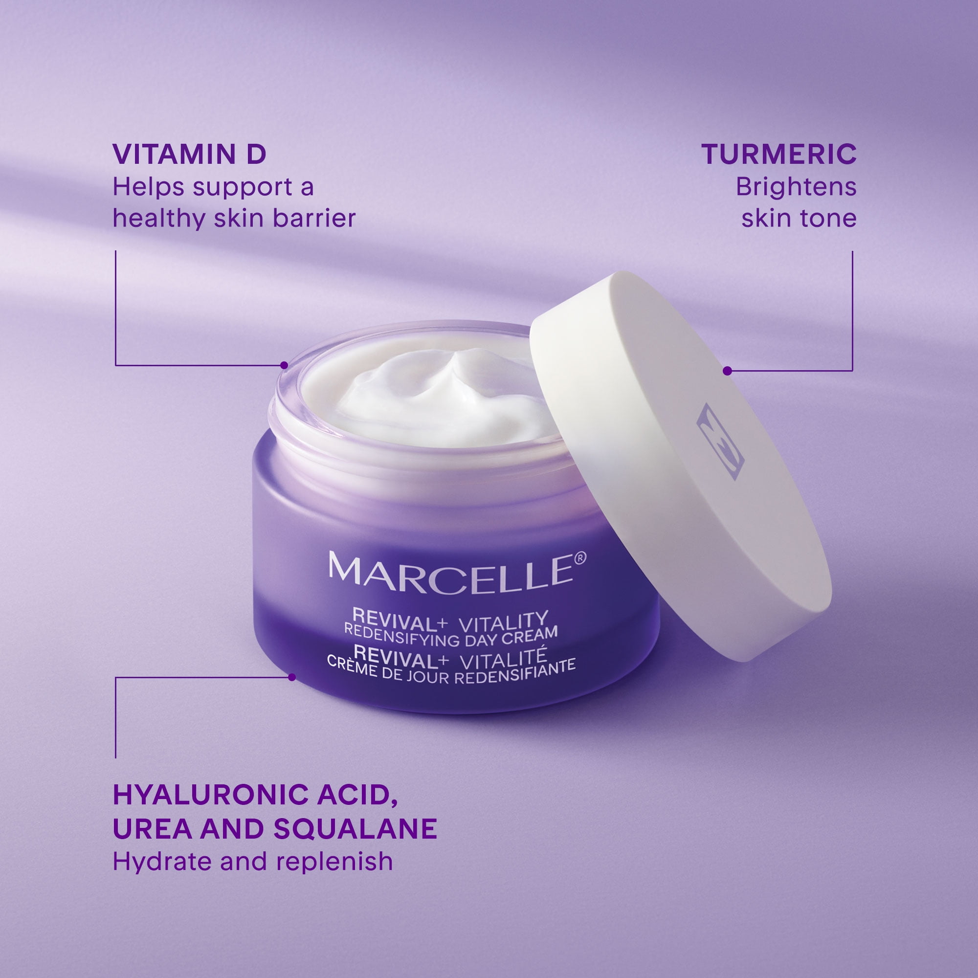 Marcelle Revival+ Vitalité Crème de jour redensifiante, 50 mL Crème de jour hydratante, fermeté et densité peau.