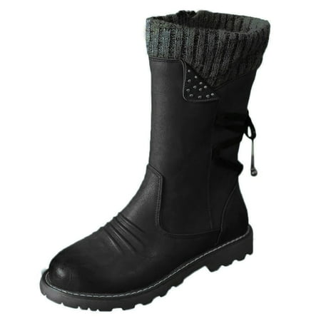 

HGWXX7 Women Fashion Casual Vintage Retro Mid-Calf Boots Lace Up Thick Heels Shoes Fall Shoes