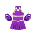 thumbnail image 6 of iiniim Kids Girls Cheerleading Performance Uniform Dance Party Dress with Pom Poms Purple 8, 6 of 7