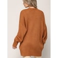 thumbnail image 4 of Made by Johnny Women's Kimono Long Sleeve Batwing Open Front Chunky Knit Cardigan Loose Sweater with Pockets XL BROWN, 4 of 6