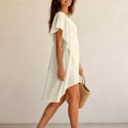 thumbnail image 4 of Women's Round Neck Ruffle Short Sleeve Mini Dress, Solid Loose Irregular High Low Hem Casual Swing Short Dress Beige M(M), 4 of 5