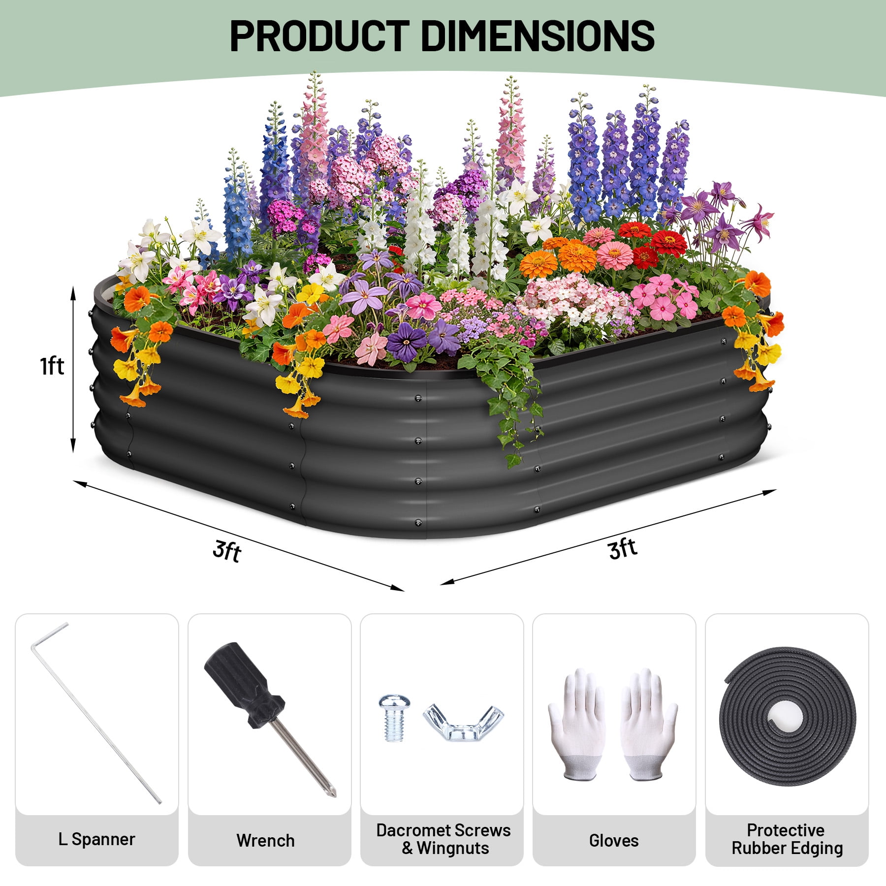 Garvee 3x3x1FT Raised Garden Bed, 2-Pack Metal Planter Boxes, Extra Large Oval Raised Bed for Vegetables Flowers Fruits, Modern Gray Outdoor Kit