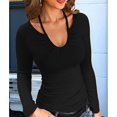 thumbnail image 4 of Womens Fall Clothes Long Sleeve Shirts Halter U Neck Ribbed Knit Slim Fitted Basic Casual Tops, 4 of 9
