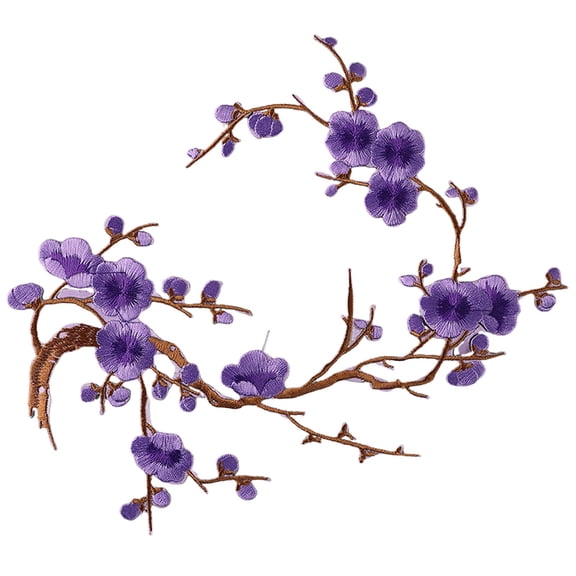 Cherry Blossom Patches, 14.57X5.51 inch Plum Blossom Iron on Patch, Embroidery Patch, Floral Iron On Applique, Fabric Patch, Sew On Flower Embellishment, Clothing Repair Badge for Jackets Jeans