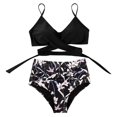 thumbnail image 2 of Women Cross High Waisted String Floral Printed 2 Piece Bathing Suit Bkini Swimwears Tankinis Set Black S, 2 of 6