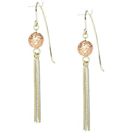 American Designs 14kt Yellow, Rose, White Gold Diamond-Cut Bead/Ball Chain Dangle and Drop Earrings, French Wire
