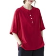 thumbnail image 1 of Blusa, Blusa suelta para mujer con botones, cuello en O, media manga, camisetas vintage Tomshoo Rojo/Extragrande, 1 of 7