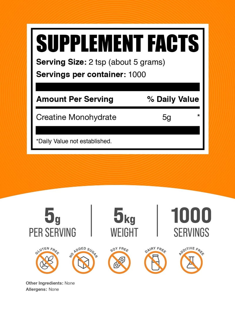 BulkSupplements Creatine Monohydrate Powder - Micronized, Pure Creatine, 5g per Serving, 5kg (11 lbs)