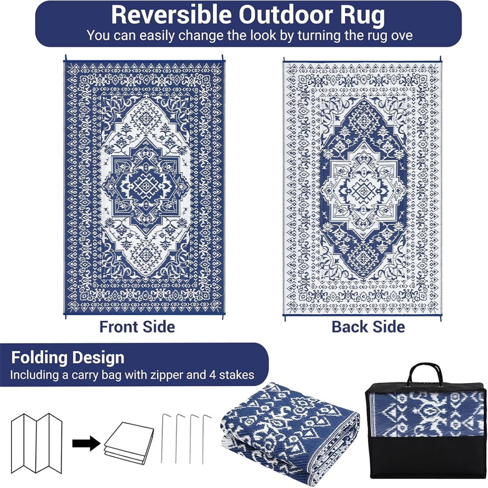 Outdoor Rugs8x10ft/9x12ft/10x14ft/9x18ft/10x20ft Waterproof Portable for Patio, Reversible Outdoor Plastic Straw Rug for Camping, RV Mat Modern Plaid Outdoor Rugs for Porch, Deck, Backyard, Balcony,
