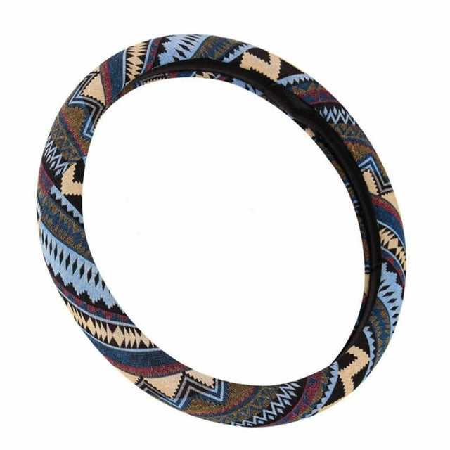 Shiawasena Funda Para Volante De Coche, Tela De Lino Gruesa, Estilo Étnico, Ajuste Universal De 15 Pulgadas, Antideslizante, Absorbente Del Sudor (I#)