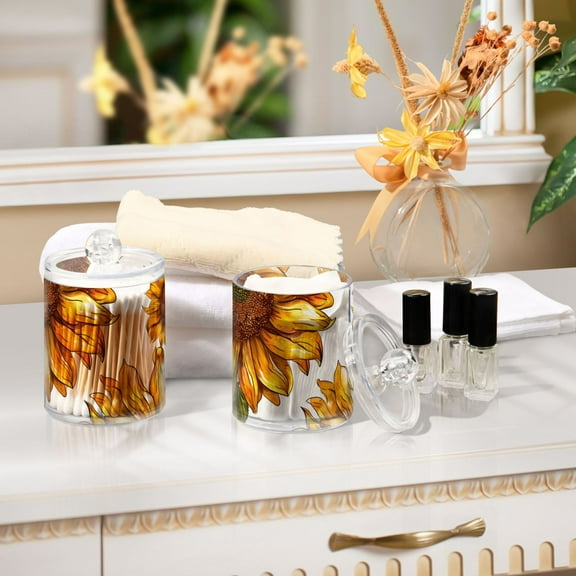 Ckdifva Sunflower in White Storage Jar with Lid Acrylic Organization Storage Containers Set of 2