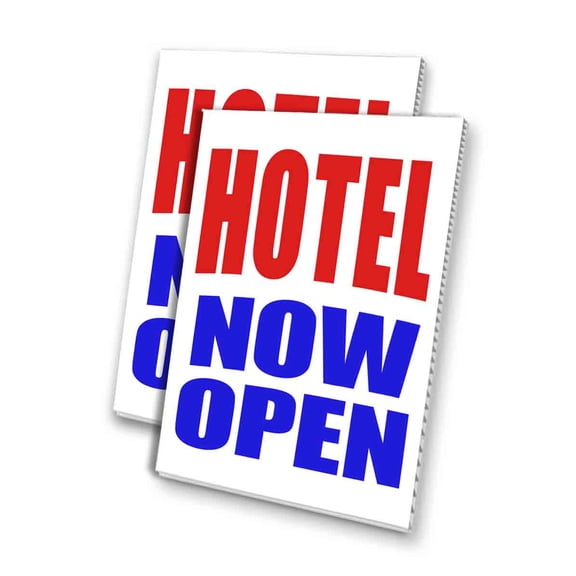Hotel Now Open (24" X 36") 4mm Corrugated Plastic Panel, Graphics Applied To 1 Side (Pk of 2)