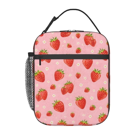 Strawberry Fruit Floral Lunch Bag Reusable Thermal Lunch Box with Handle for Women and Men