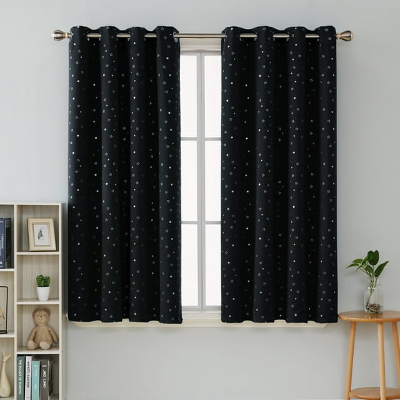 Deconovo Grommet Top Blackout Curtains Star Printed Room Darkening Window Panels Thermal Insulated Curtain Drapes for Nursery 52W x 54L inch 2 Panels Black