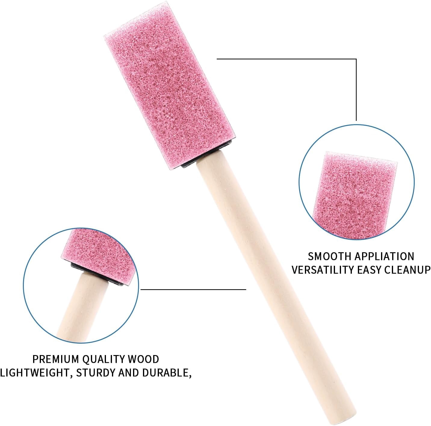 JJEAN-1" Foam Paint Brushes - 100 Pack, 1-Inch Painting Sponges - Premium Foam Brushes - Lightweight & Durable - Sponge Brush Ideal for Painting, Crafting, Acrylics, Stains, Varnishes (Pink)