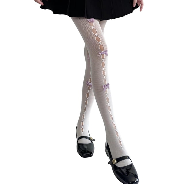 Outfmvch Collants Résille, Bas Collants Brillants Collants Lolita avec Nœuds Bas en Maille Mignons Collants Brillants Collants Grande Taille K Taille Unique