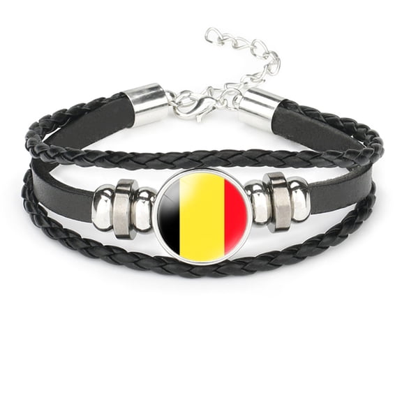 Uijokdef Bracelet for Women Men Black Leather Bracelet ,European Flags