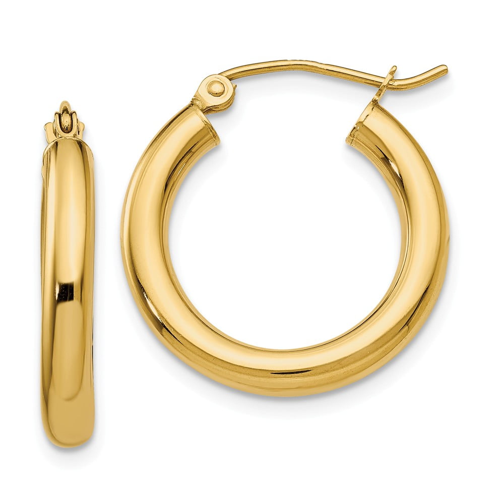 14K Yellow Gold Polished 3mm Tube Hoop Earrings