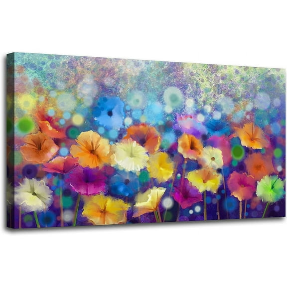 Colorful Floral Canvas Wall Art for Living Room - Abstract Painting Picture Print for Bedroom, Large Flower Artwork Wall Decor